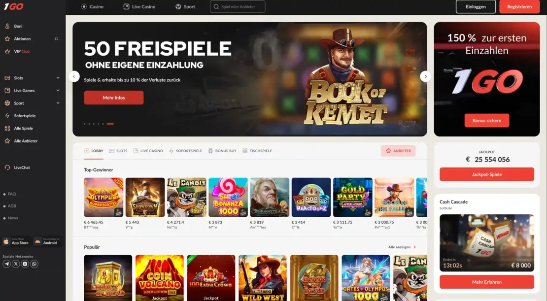 Aktion für das 1GO Casino mit 50 Freispiele
