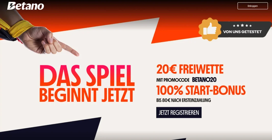 Coupon für 20 Euro Freiwette bei Betano