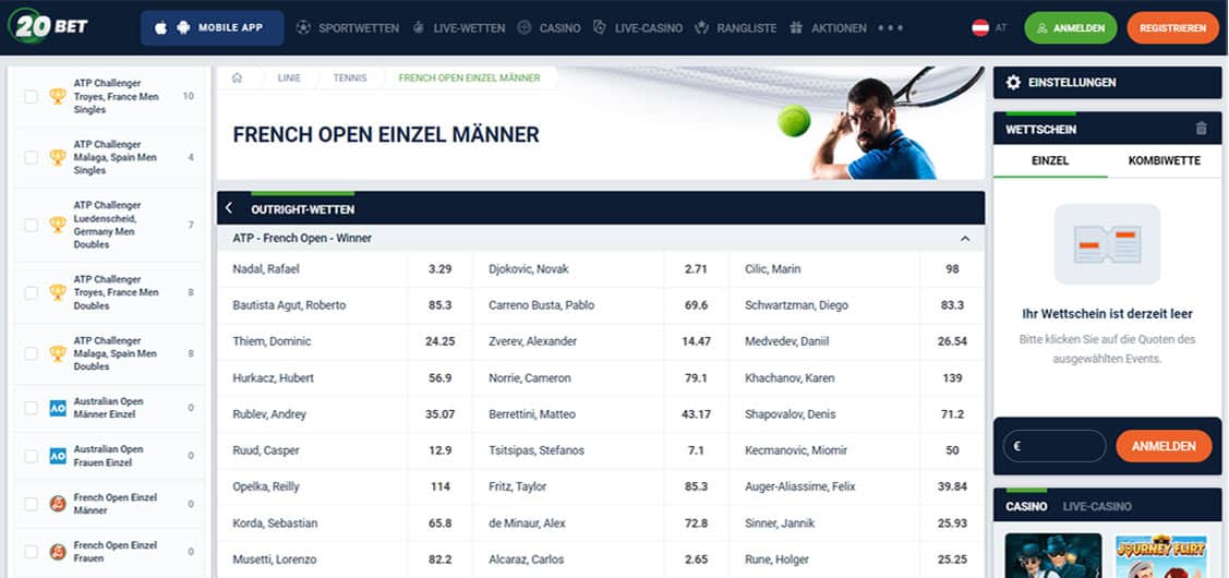 20bet long time odds