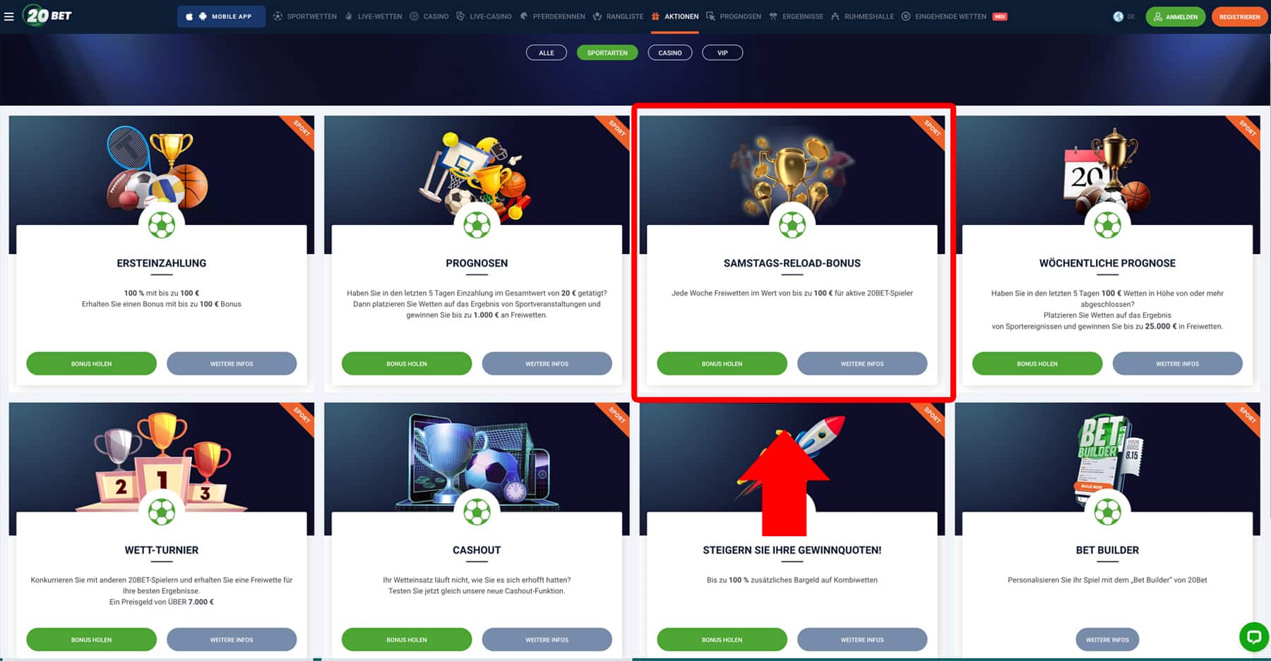 Samstags Reloadbet von 20bet