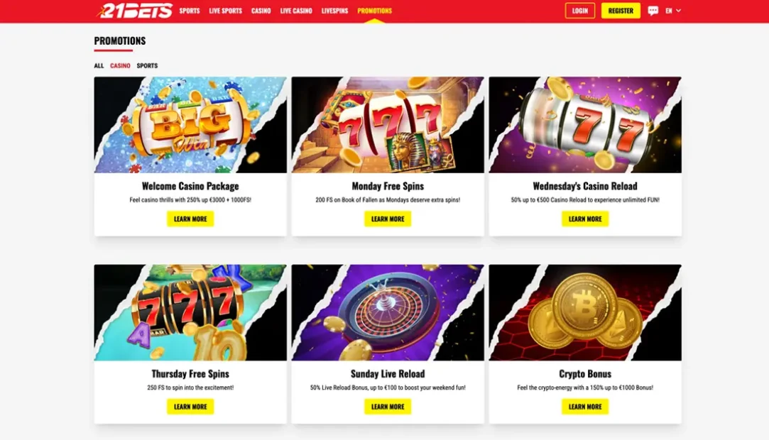 21bet Casino Willkommensbonus und Freispiele