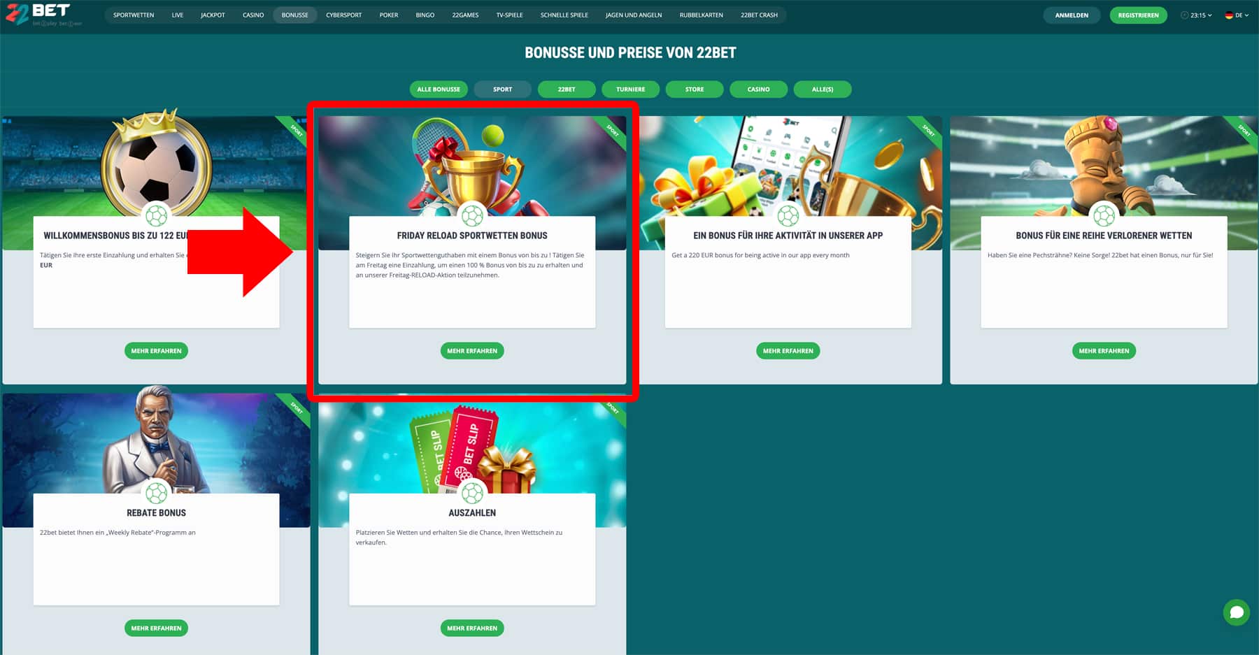 Friday Reload Bonus von 22bet