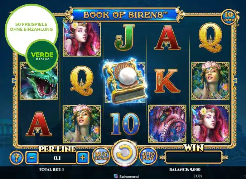 Aktion vom Verde Casino für 50 Freespins für den Slot Book of Sirens