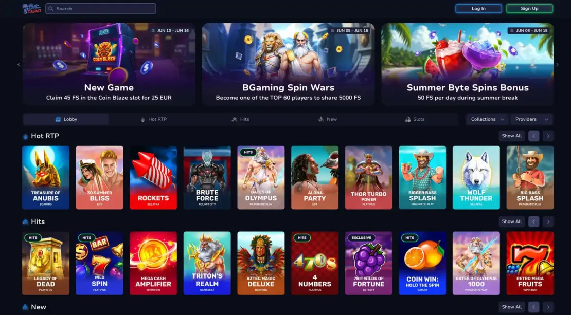 Startseite vom Online Casino 7bit