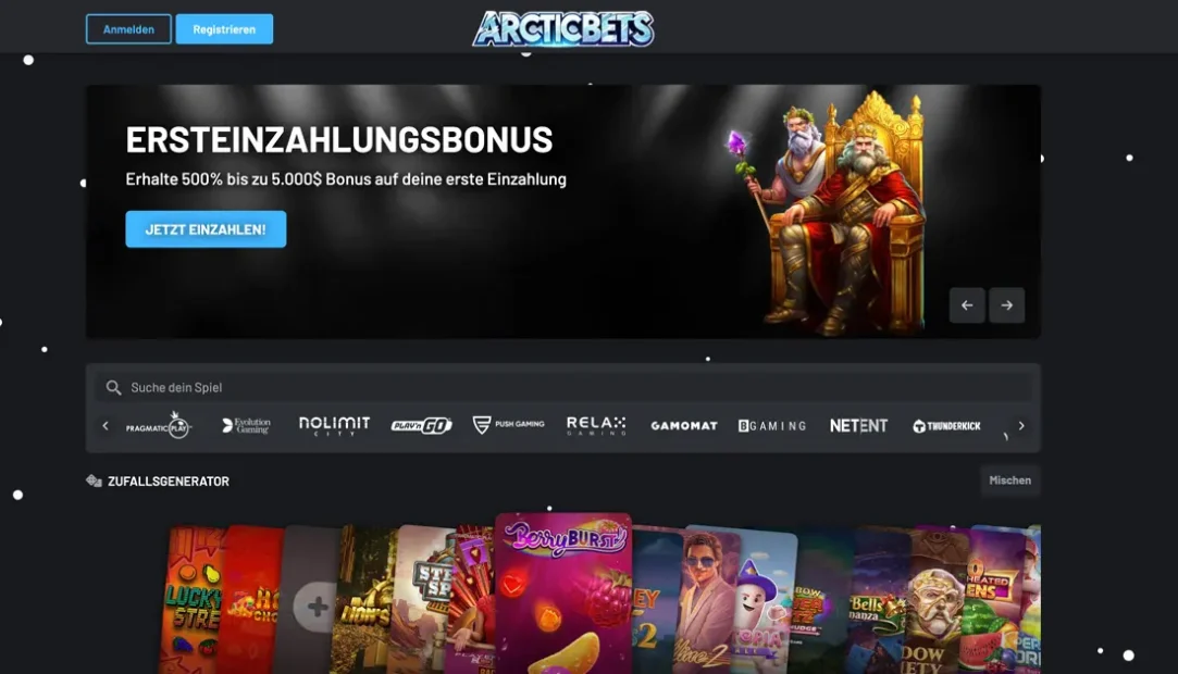 Startseite vom Online Casino Arcticbets