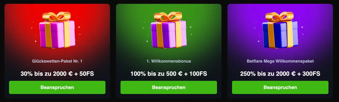 Betflare Willkommensbon und Freispiele