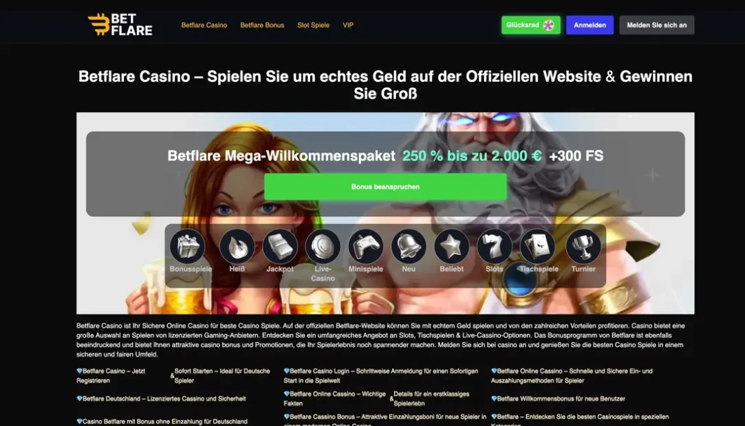 Startseite vom Online Casino Betflare