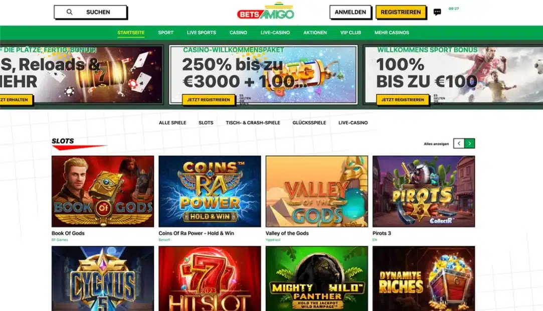 Startseite vom Online Casino BetsAmigo