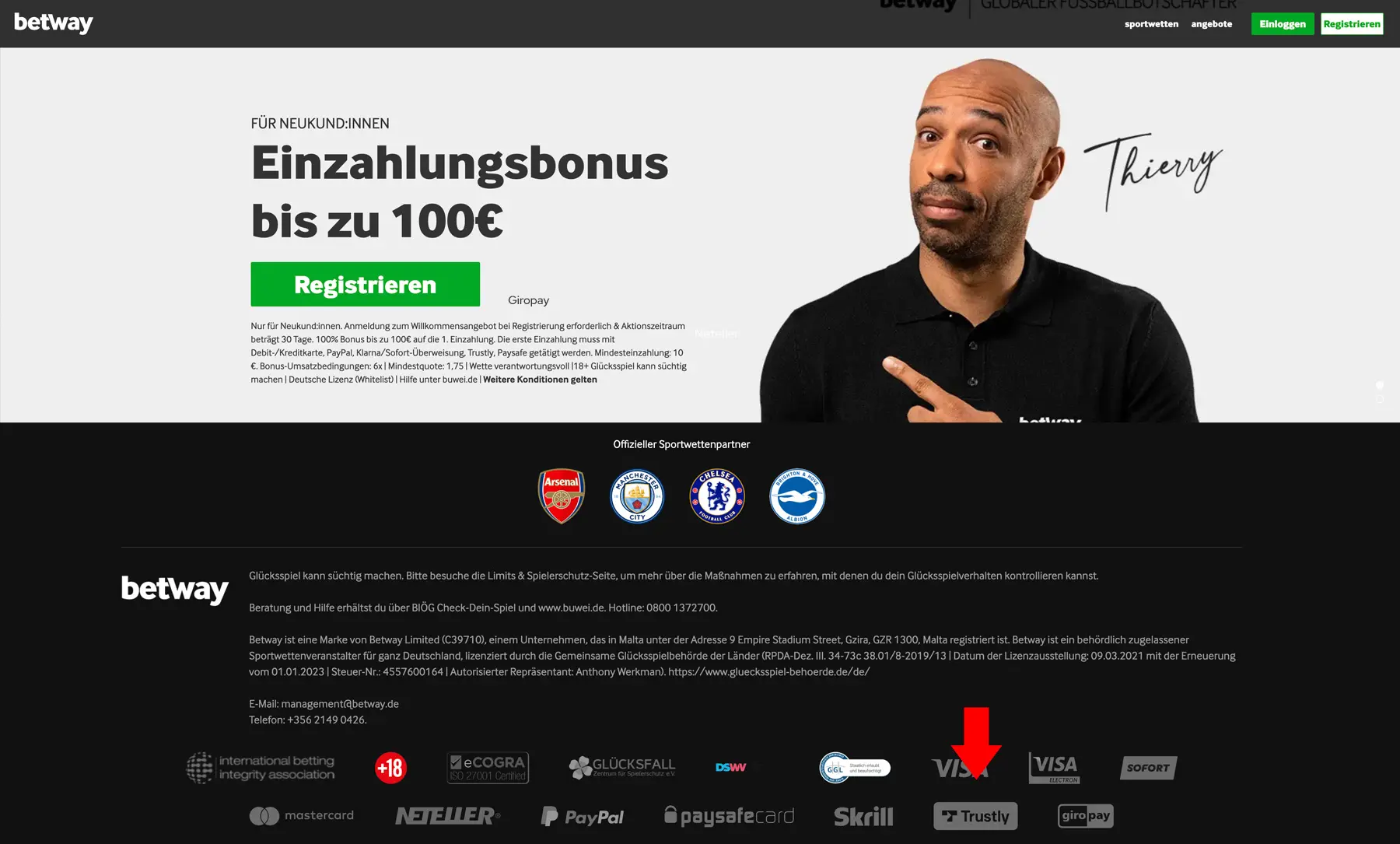 Einzahlung mit Trustly bei Betway