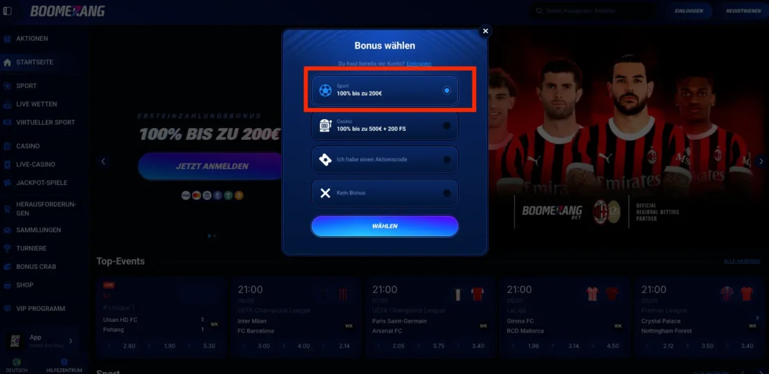 boomerangbet bonus code eingabe
