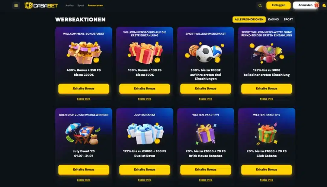 Willkommensbonus und Freispiele bei Casabet