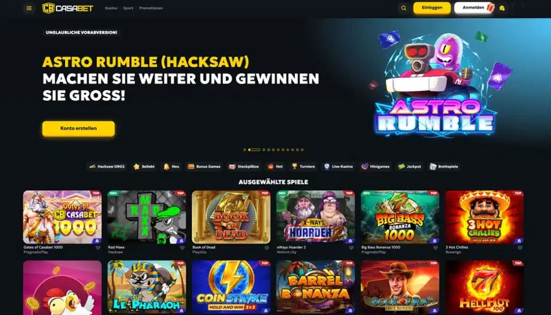 Startseite vom Line Casino Casabet