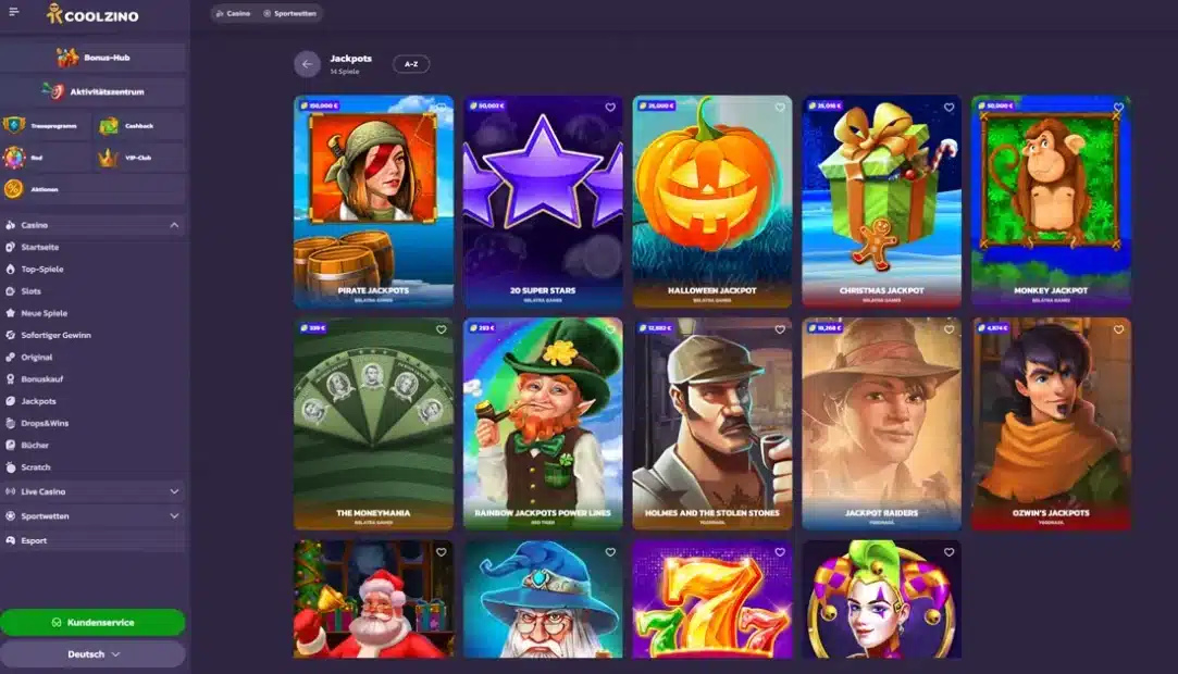 Jackpot Übersicht von Coolzino