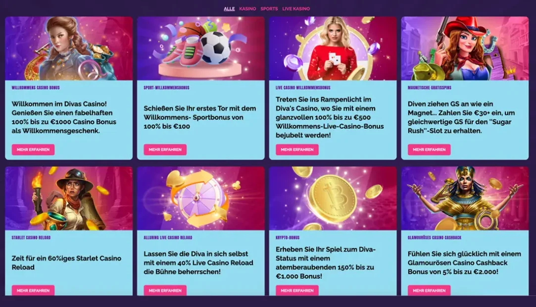 Divas Willkommensbonus und Freispiele