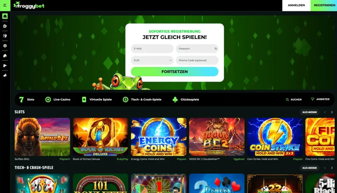 Startseite vom Online Casino Froggybet