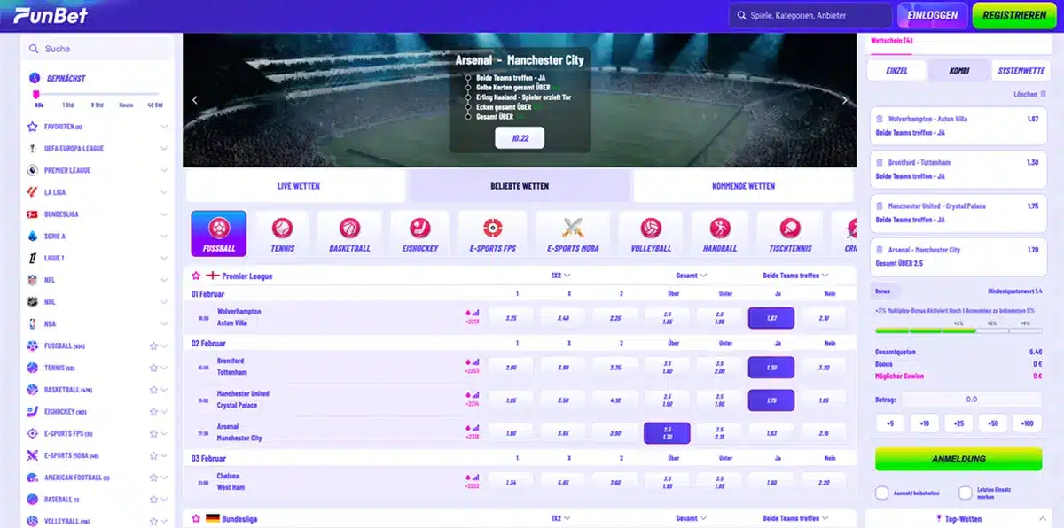 Wettauswahl Fussball bei Funbet