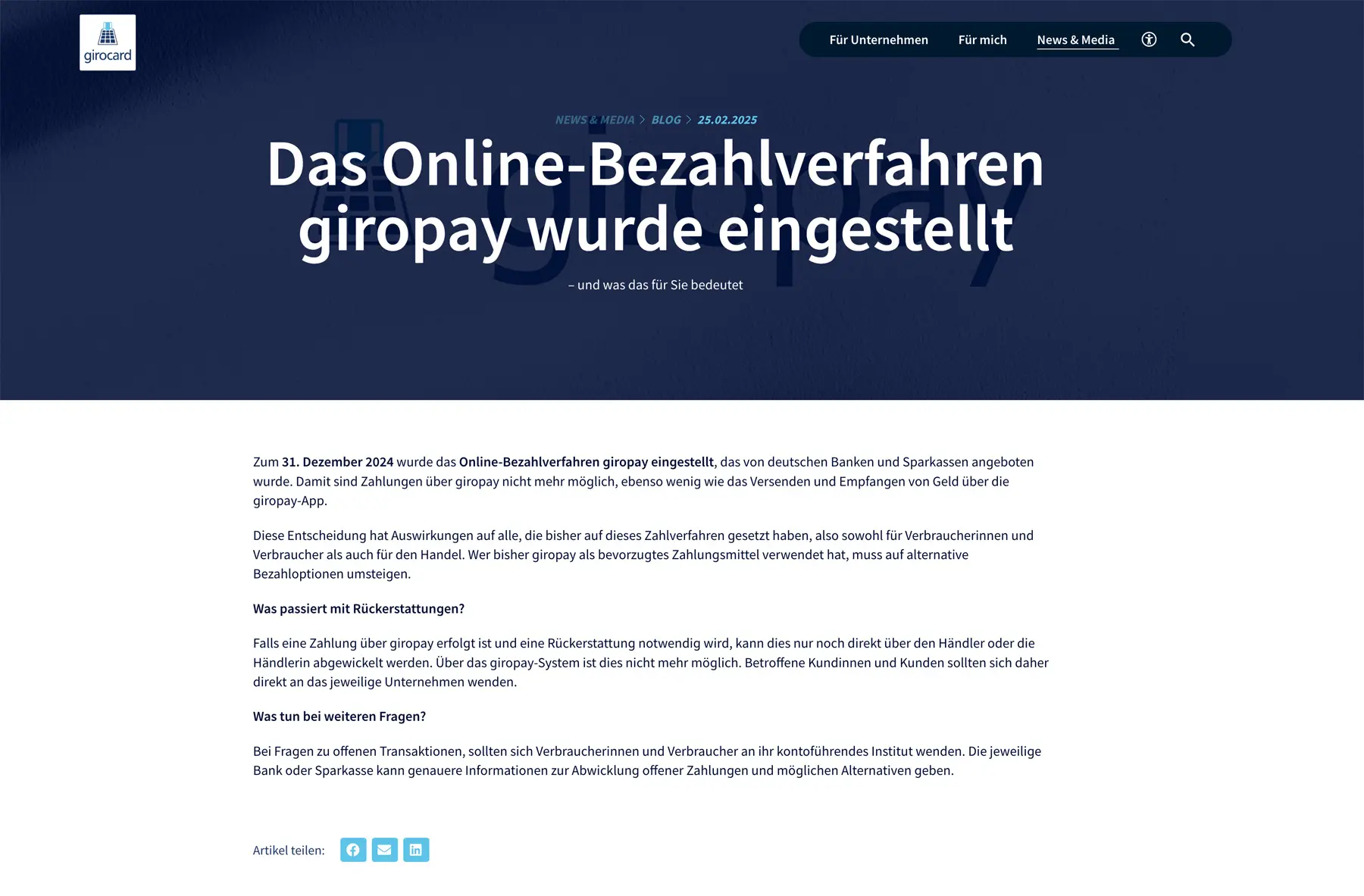 Screenshot der GiroPay Website