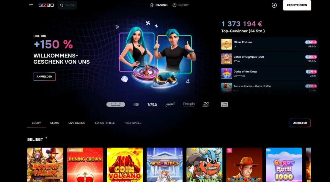 Startseite vom Online Casino GIZBO