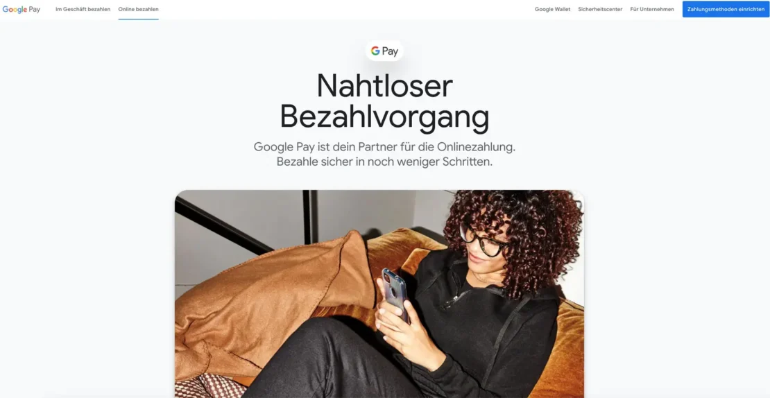 Homepage von Google Pay