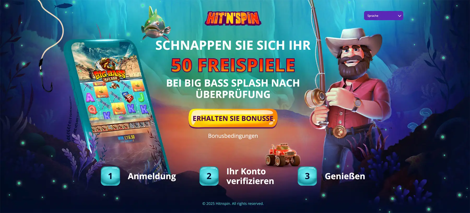 HitnSpin 50 Freispiele Aktion für Big Bass Splash