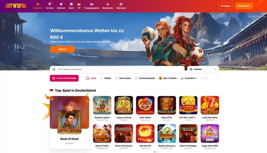 Startseite vom Online Casino HitNSpin