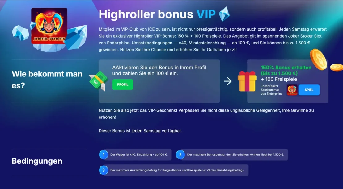 ICE Casino Highroller Bonus