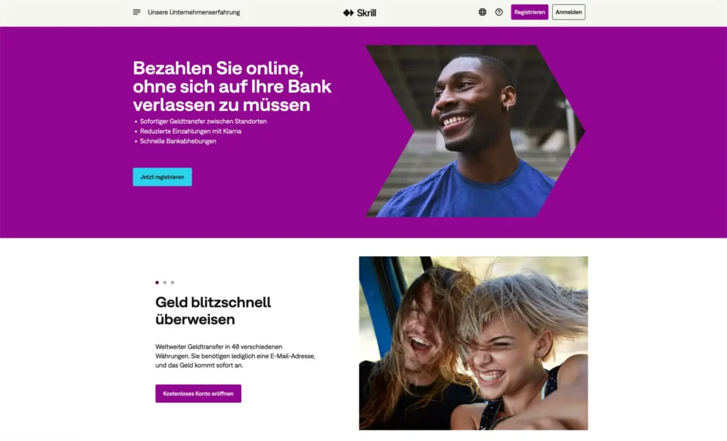 Internetseite von skrill.com