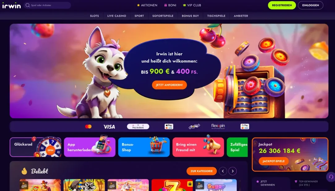 Startseite vom Online Casino IRWIN