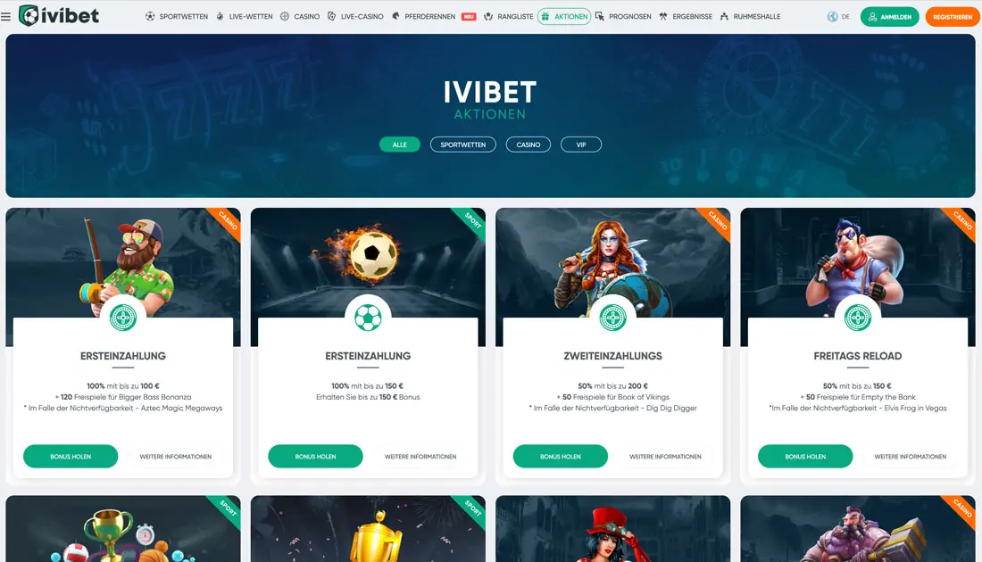 Startseite vom Wettanbieter IVIBET