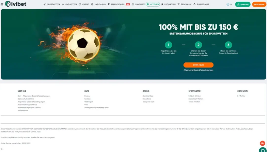 Willkommensbonus von IVIBET für Sportwetten