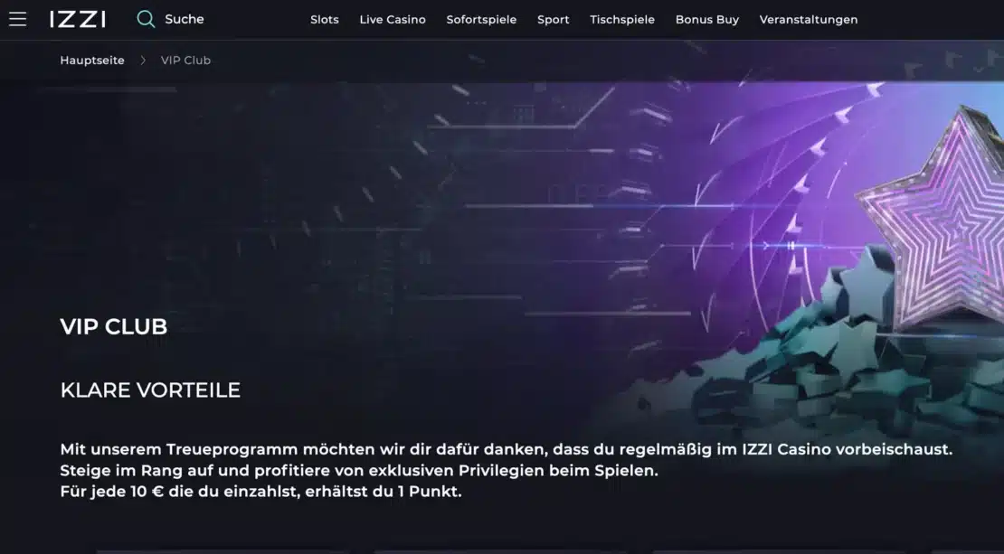 VIP Club vom IZZI Casino