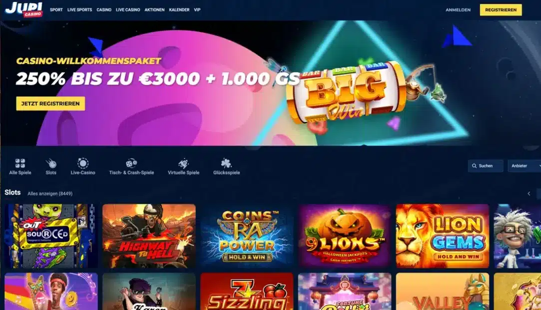 Startseite vom Online Casino JUPI