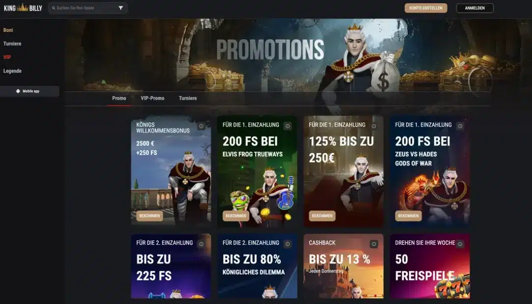King Billy Bonusangebot und Freispiele