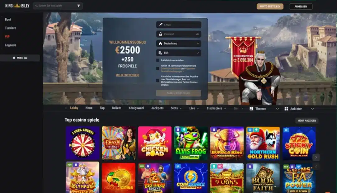 Startseite vom Online Casino King Billy