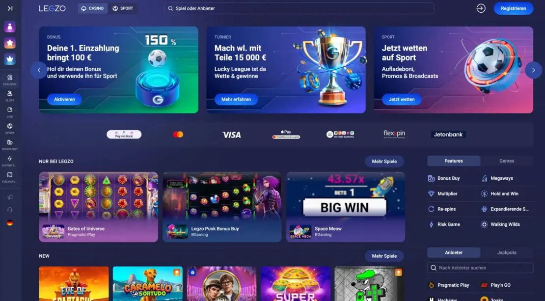 LEGZO Casino Startseite