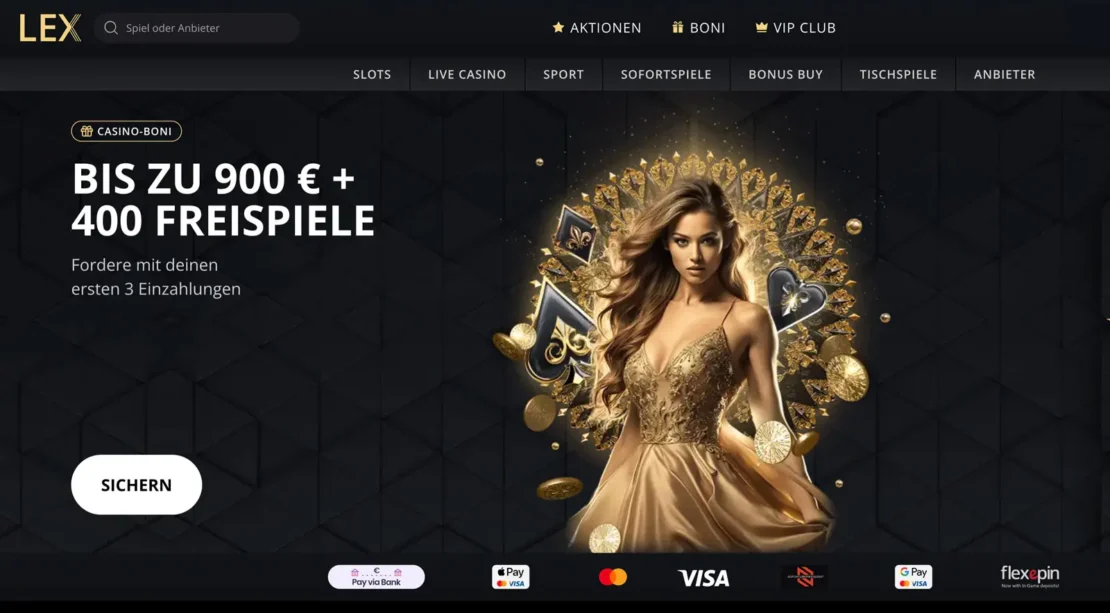 Startseite vom Online Casino LEX