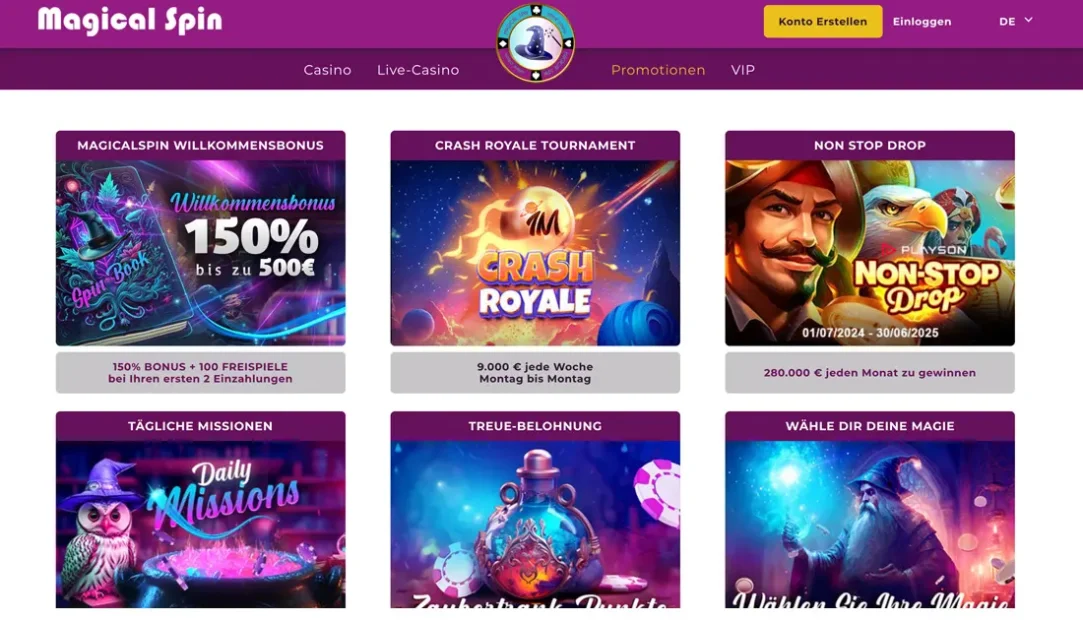 Magical Spin Willkommensbonus und Freispiele