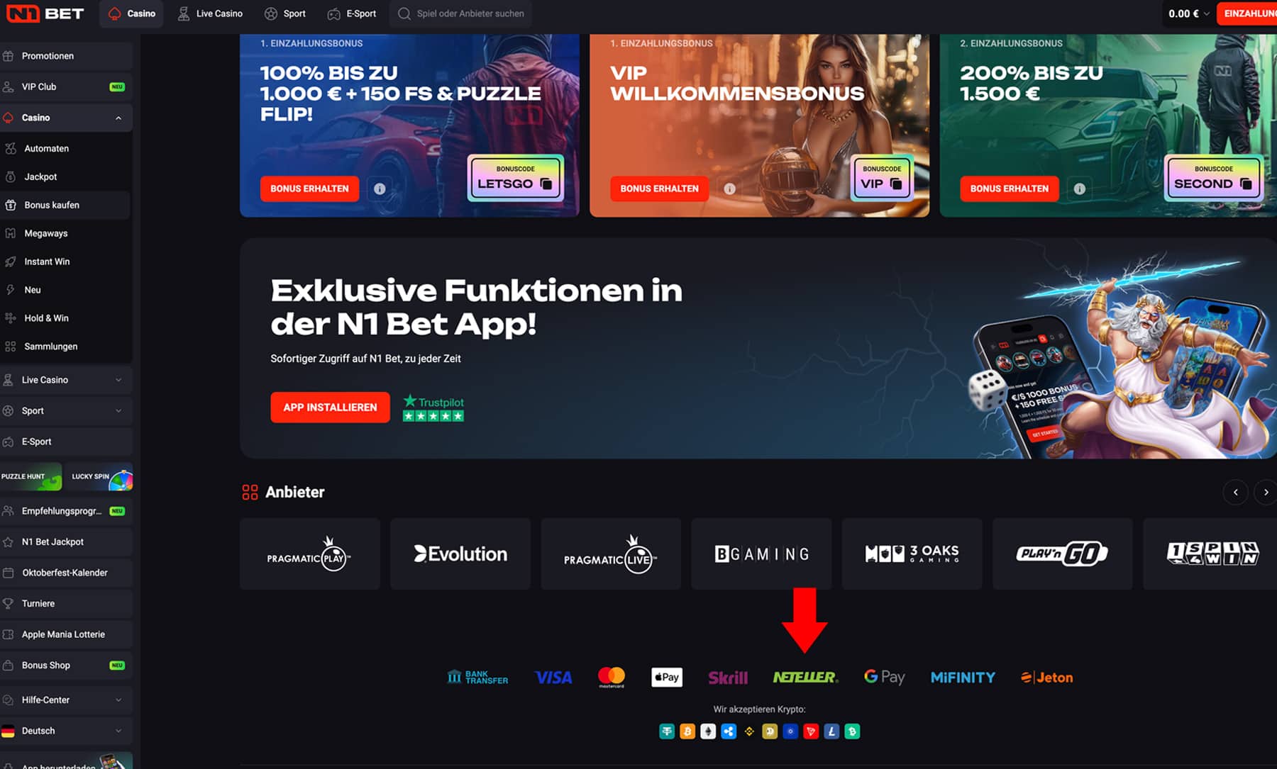 N1bet einzahlen mit Neteller