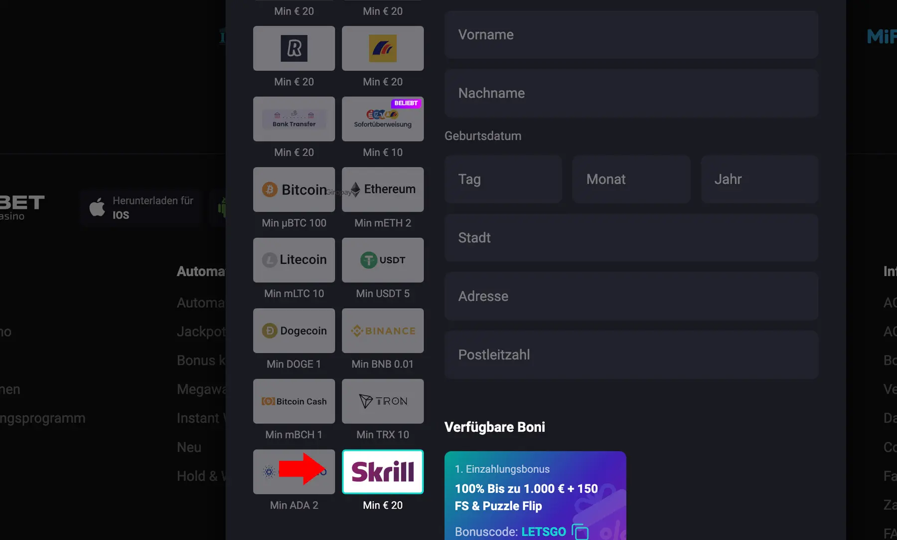 Skrill Einzahlung bei N1bet