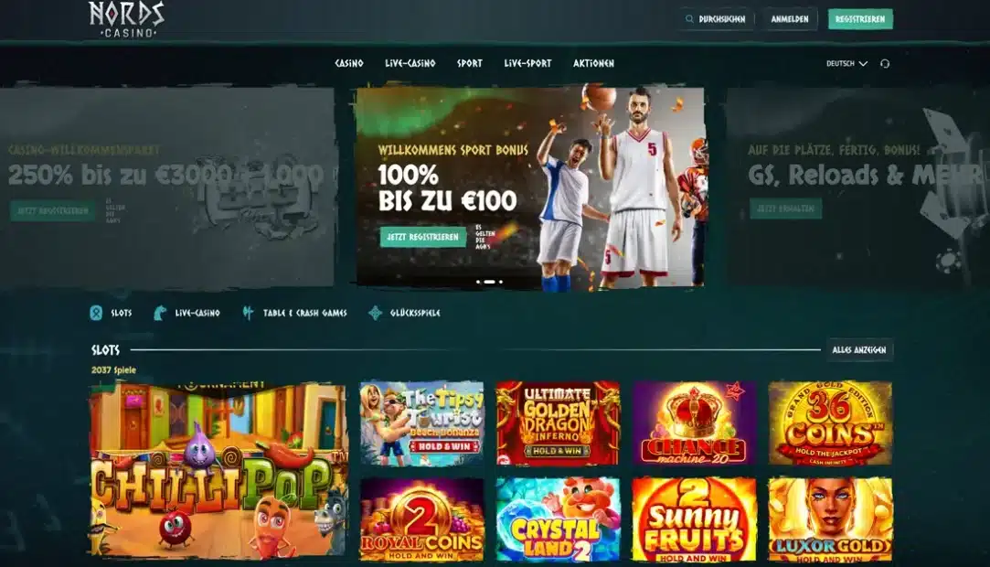 Startseite vom Online Casino Nords