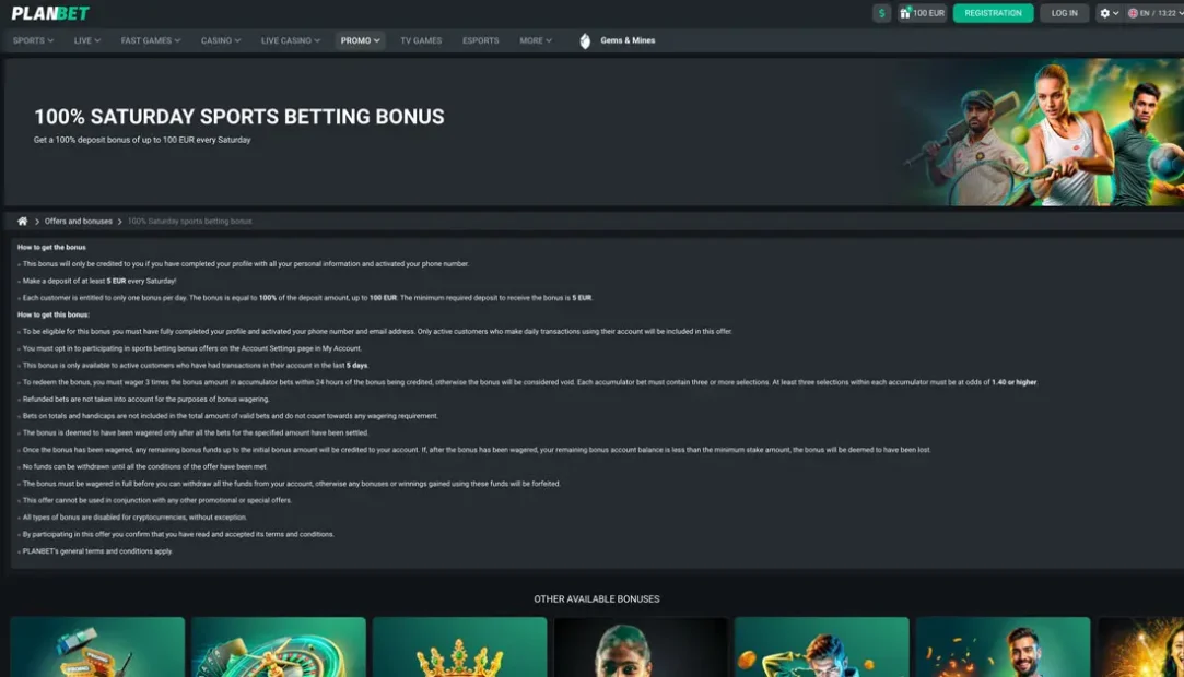 Samstag 100% Wettbonus von Planbet