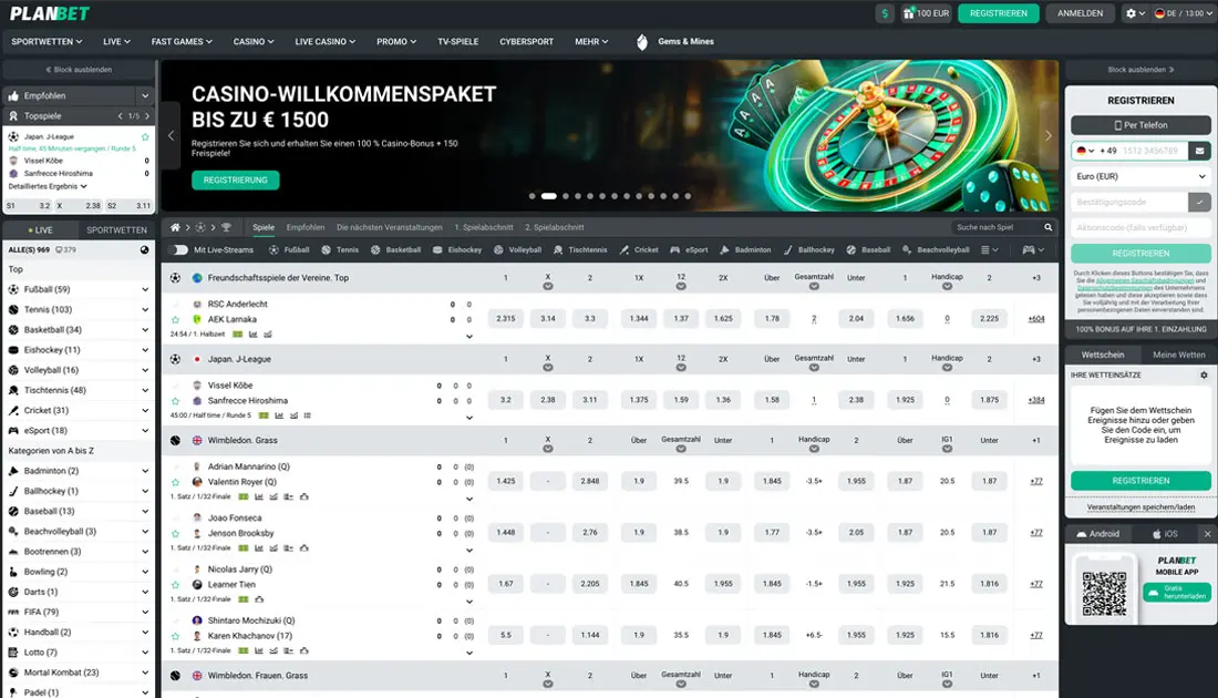 Startseite von PLANBET