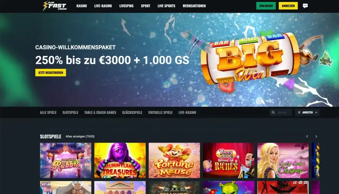 Startseite vom Online Casino Playfast