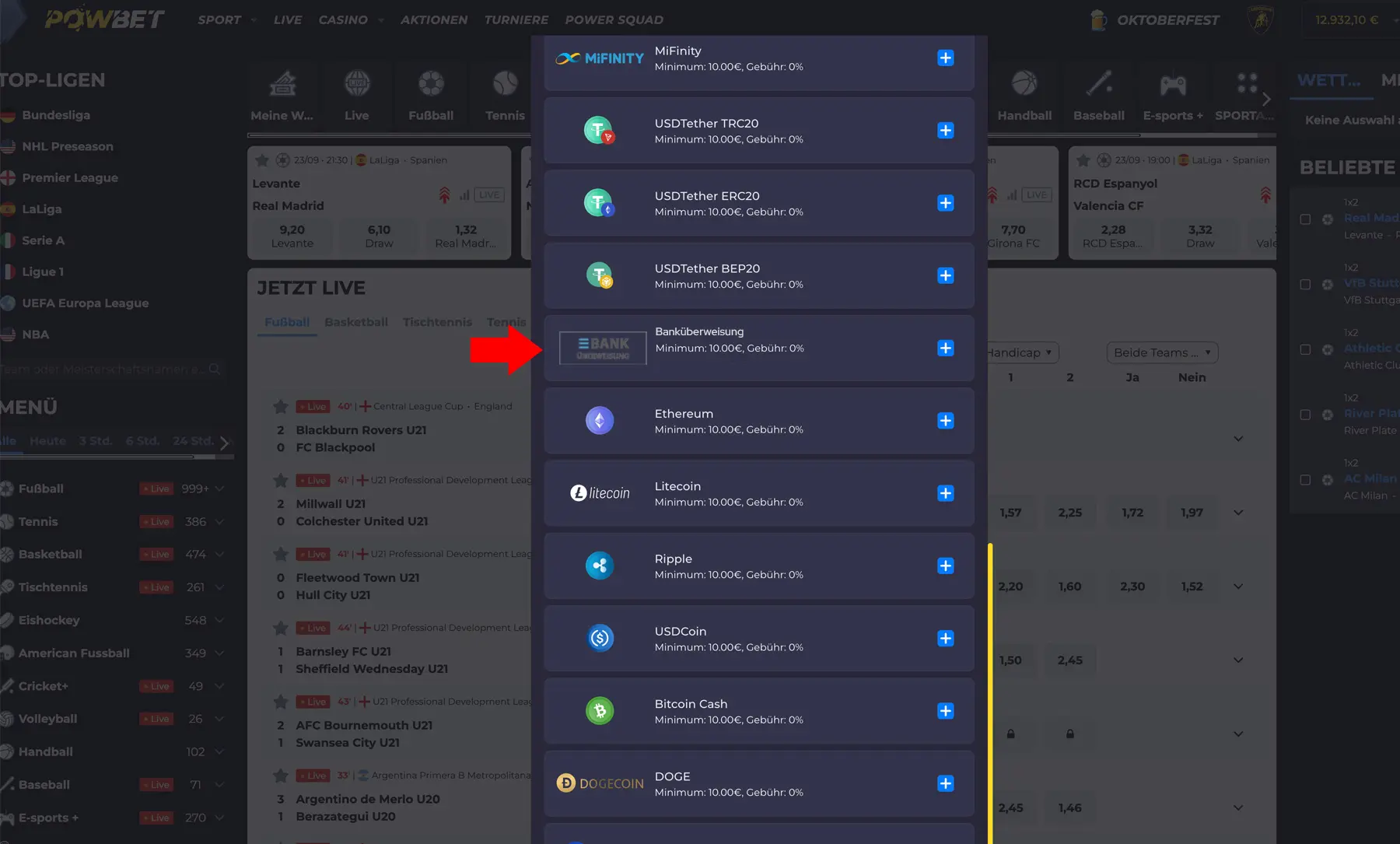Banküberweisung bei Powbet