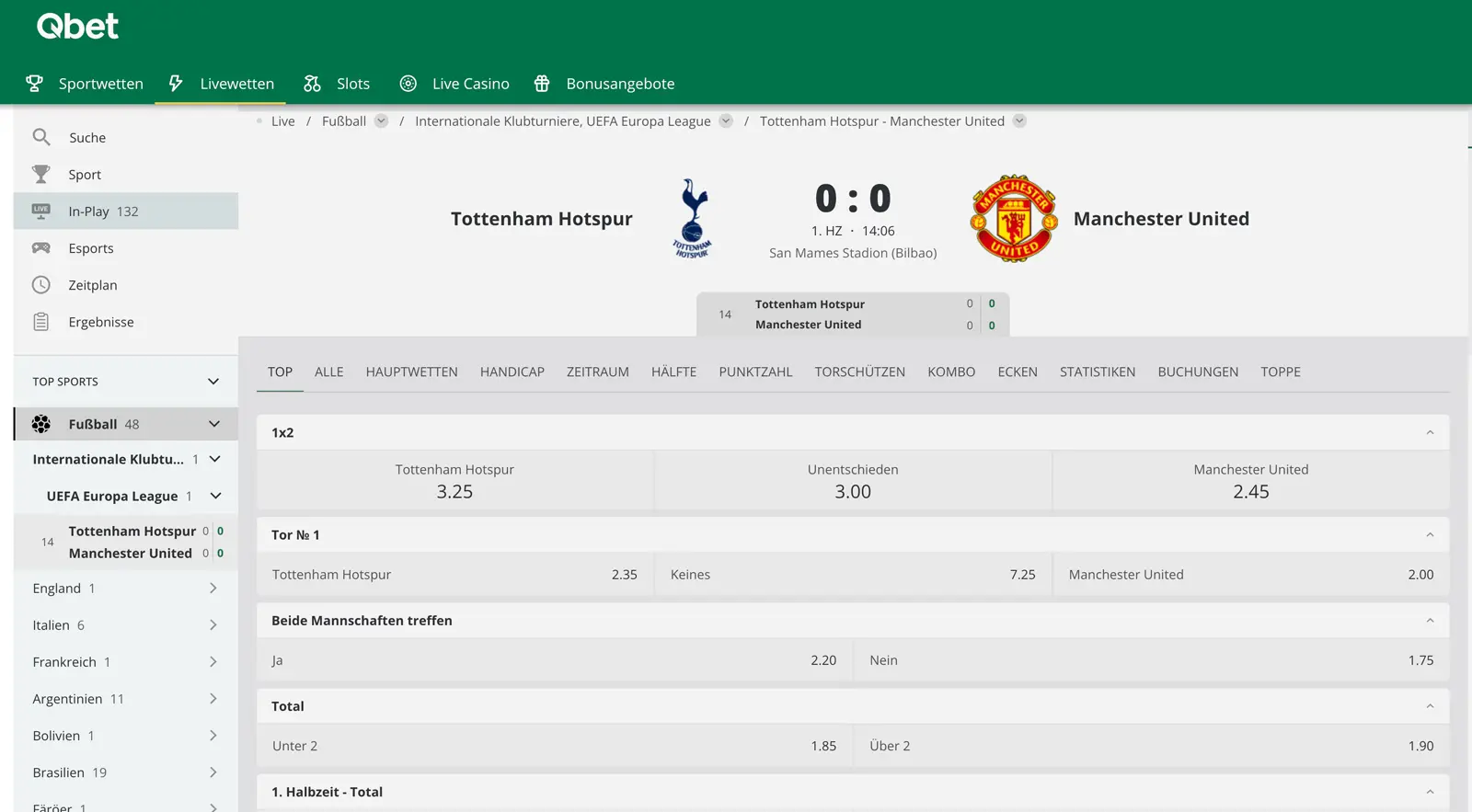Livewetten von Qbet