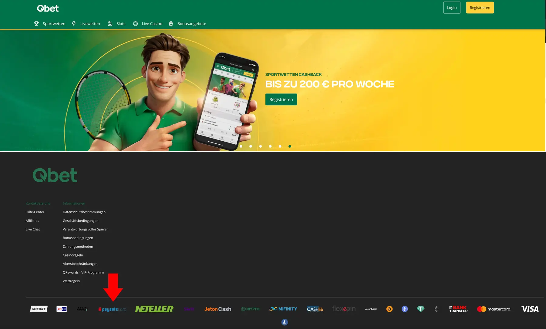 Zahlungsmöglichkeit Paysafecard bei Qbet