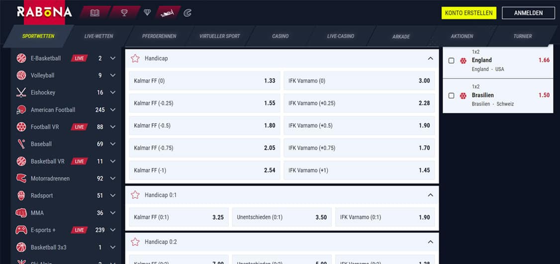 rabona football handicap odds