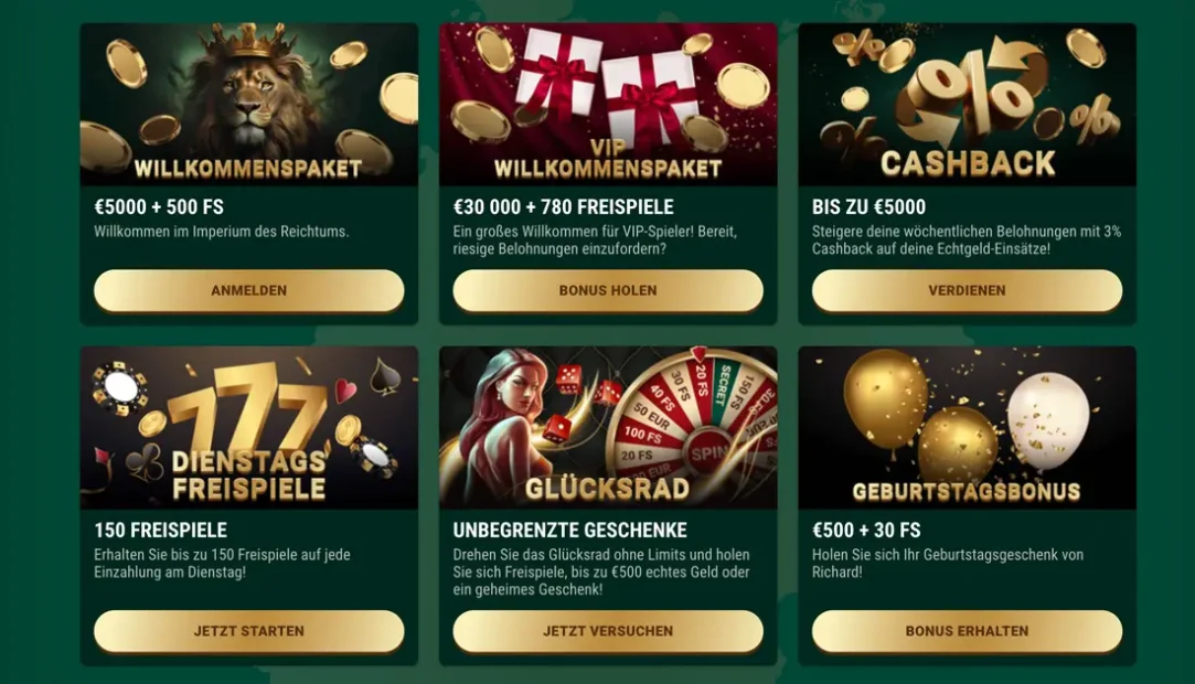 Richard Casino Bonusangebot und Freispiele