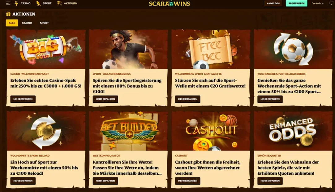 Willkommensbonus und Freispiele bei Scarawins