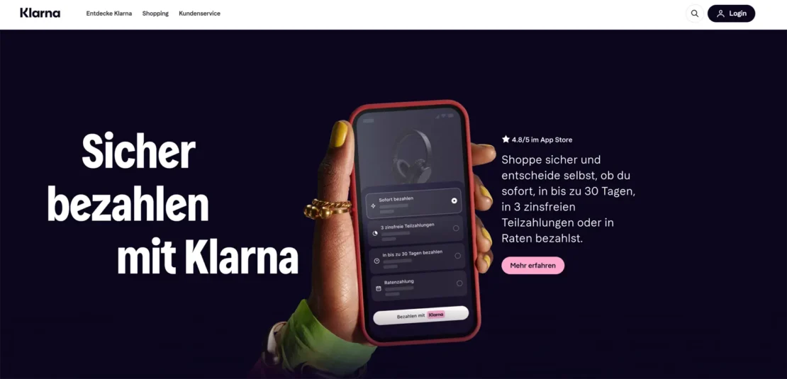 Screenshot von der Website klarna.com